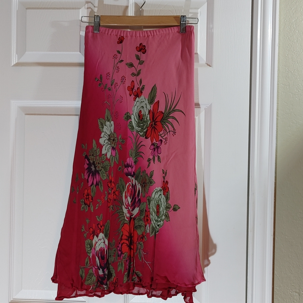 Style & Co. Petite, floral maxi skirt, magenta, size 6P.